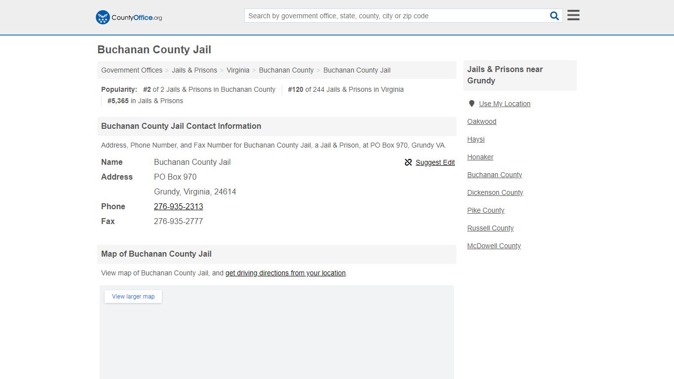 Buchanan County Jail - Grundy, VA (Address, Phone, and Fax)