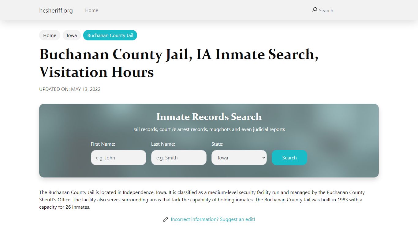 Buchanan County Jail, IA Inmate Search, Visitation Hours