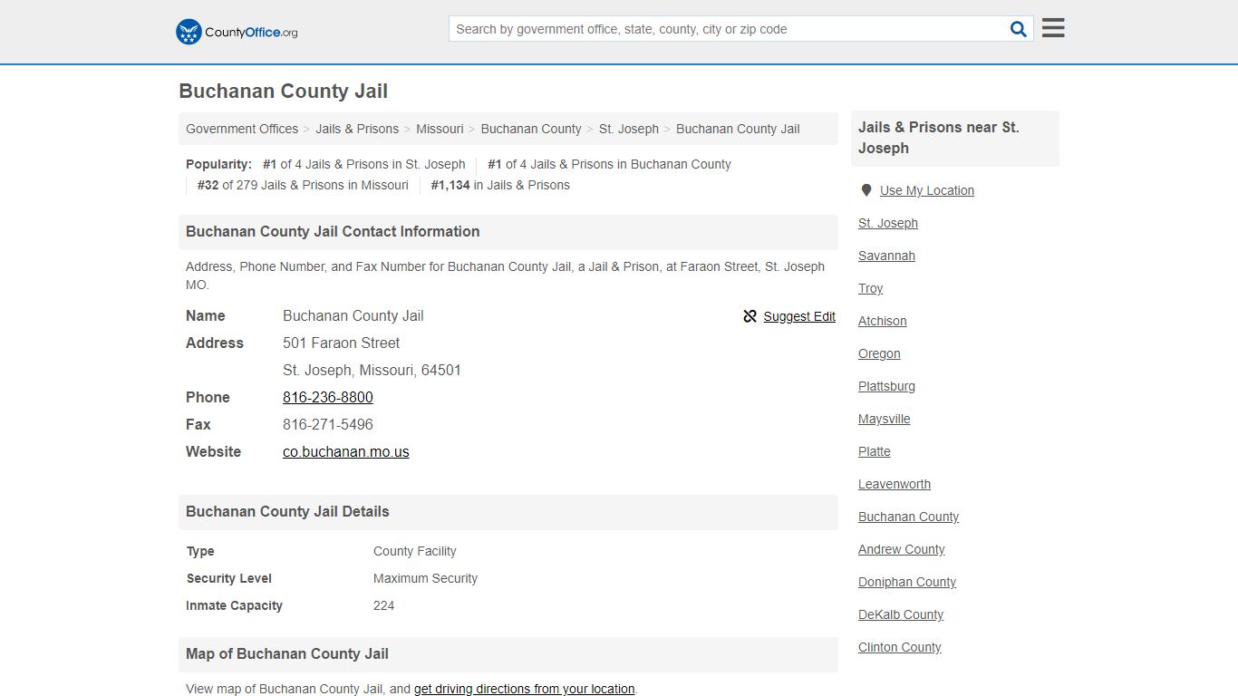 Buchanan County Jail - St. Joseph, MO (Address, Phone, and Fax)